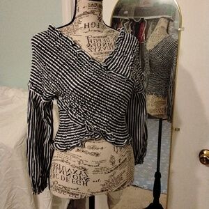 Zara Black and White Striped Crop Top